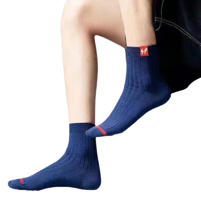 Socks Men's Autumn and Winter Basketball Socks Men's Cotton Spot Mid-Tube Solid Color Cotton Socks Trendy Sports Long Socks Ins