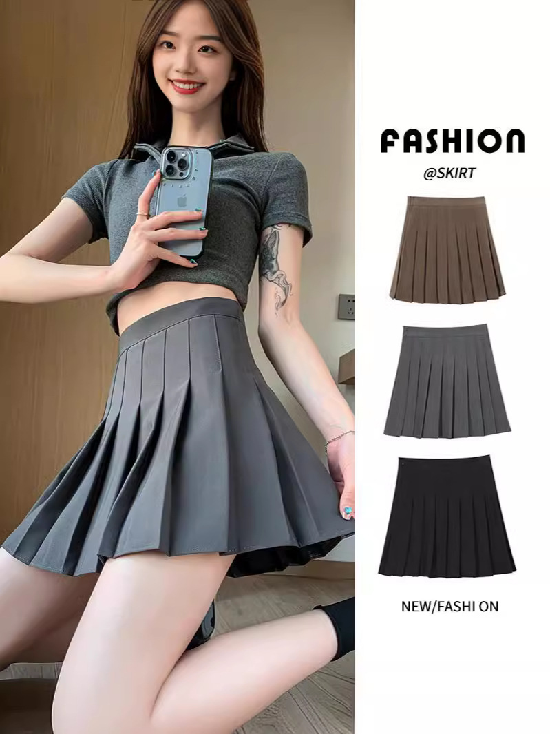 Pleated Skirt Skirt 2024 Summer New College Style Women's Skirt High Waist Slimming JK Anti-walking Gray Skirt