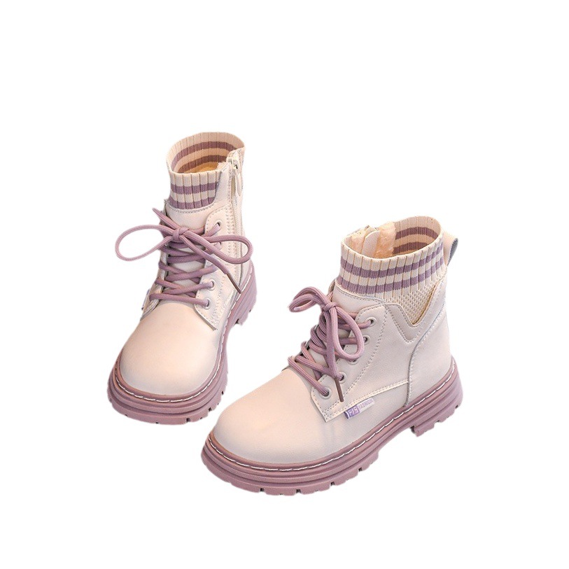 Girls' Boots 2024 New Popular Boots Short Boots Winter Shoes Autumn and Winter Kidsren's Princess Shoes Fleece-Lined Style