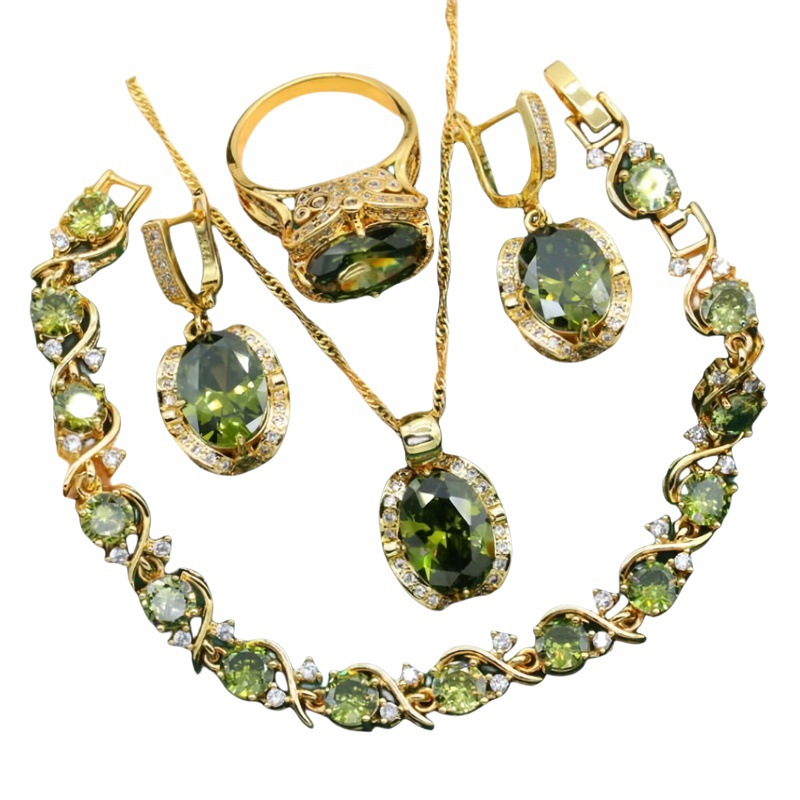 Full Diamond Zircon Women's Jewelry Set, Women's Romantic Accessories, Fashionable High-Quality Light Luxury Clothing Decoration