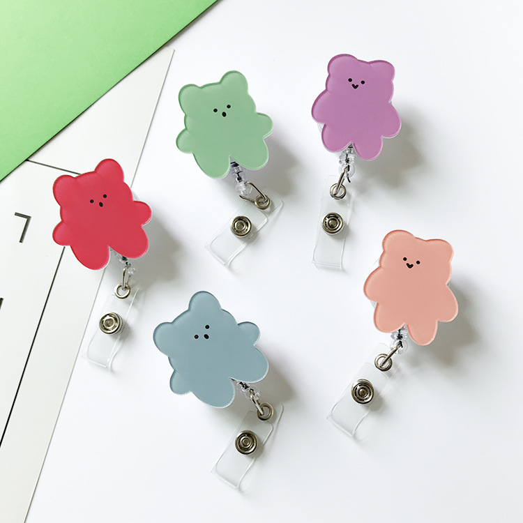 Korean Ins Bear Retractable Easy-Pull Buckle Nurse Doctor Name Badge Clip Card Set Factory Id Buckle School Card Customization