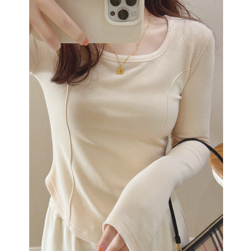 Picture of Derong Inner Layering Shirt for Women 2025 Autumn and Winter Long-Sleeved T-Shirt Slimming Look Design Western Style Student Top Trbottomy