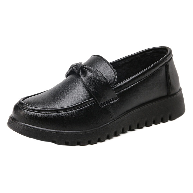 Mother's Shoes Autumn and Winter Single-layer Shoes Non-slip Middle-aged Elderly 2024 Warm Middle-aged fleece-lined Women's New Comfortable Leather Shoes
