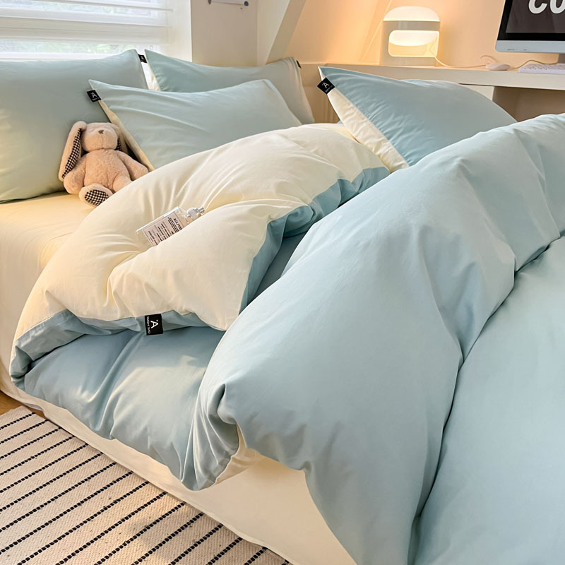 Casual and High-End Pure Cotton Four-Piece Set, Pure Cotton Pure Color Quilt Cover, Bedding, Dormitory Bed Sheets, Three-Piece Set, Fitted Bed Sheets Set