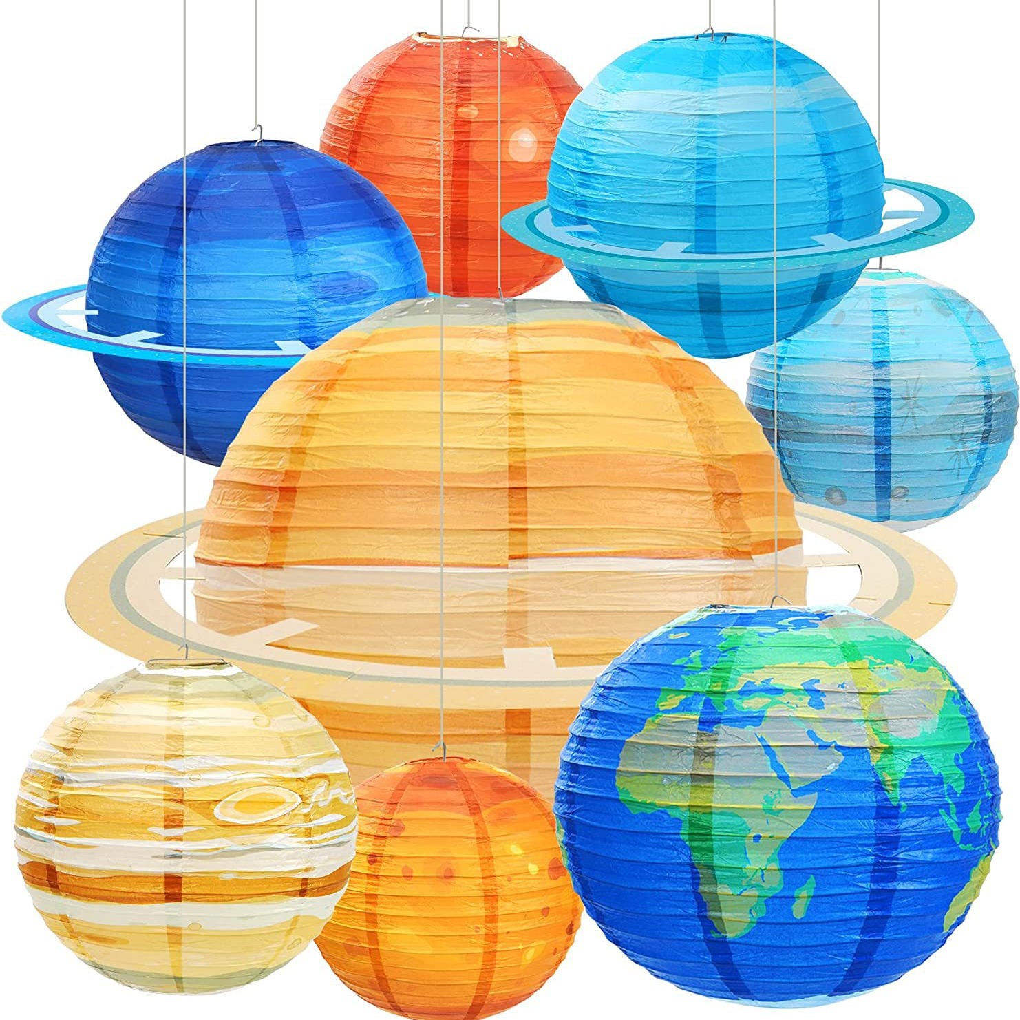 Picture of Amazon's Popular Planet Lantern Decoration Space Theme Planetary Paper Lantern Round Children's Birthday Holiday Party