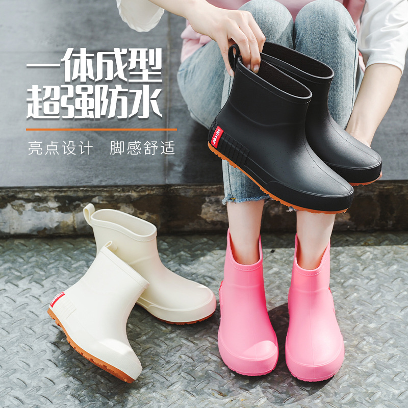 Japanese Style Rain Shoes Women's Fashionable Outer Wear overshoes Lightweight Waterproof Rubber Shoes New Work Non-Slip Adult Short Rain Boots