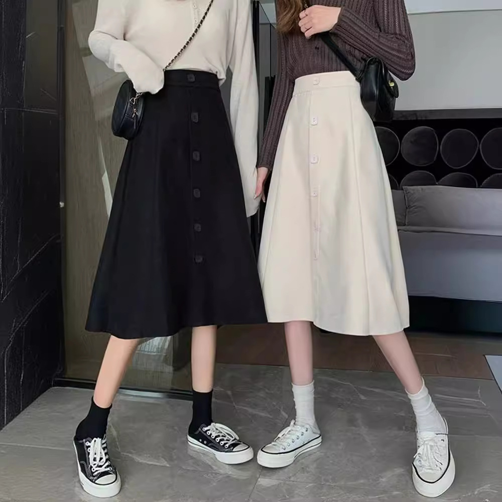 plus size Mid-length Skirt High Waist Slimming All-match Umbrella Skirt Korean Style Hip Covering A- line Skirt 2024 Spring and Autumn Large Skirt