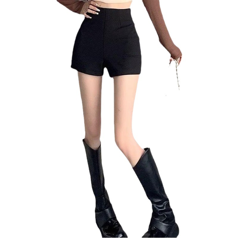 2024 new black casual high-grade shorts Women's Small sexy stretch niche hot pants slim hip pants
