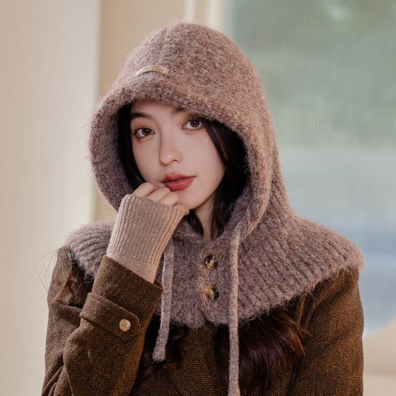 Picture of Autumn and Winter New Hat Women's Balaclava Hat Winter Warm Neck Integrated Hat All-match Knitted Wool Hat Thick