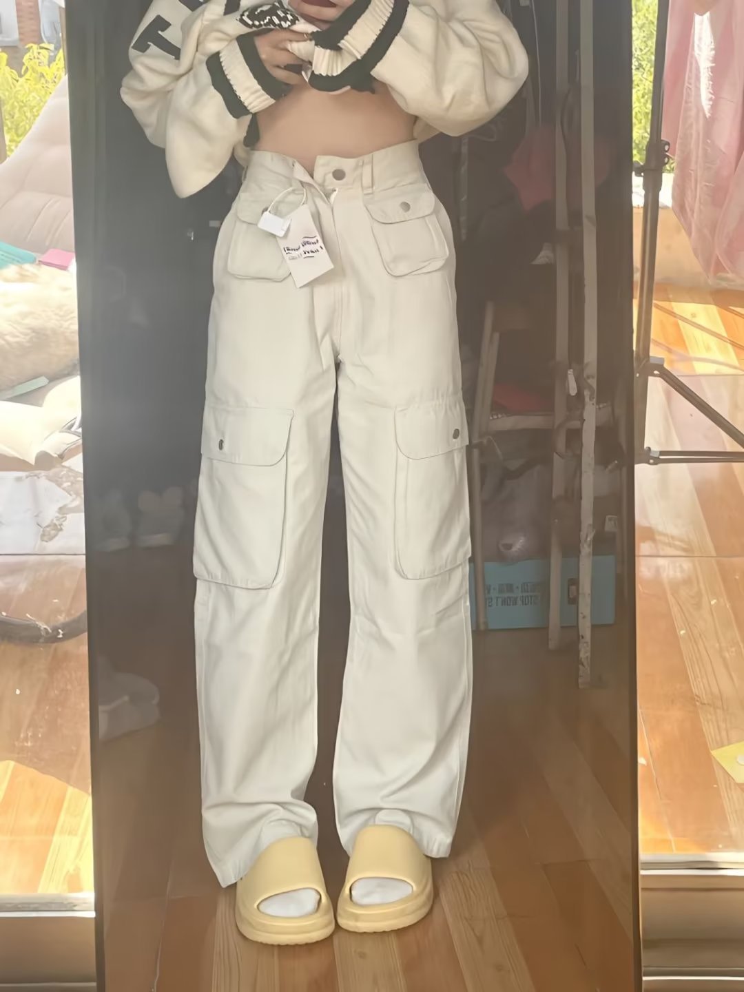 Pear Shape Tooling Women's Autumn New Style Chubby Girl's High Waist Loose Slimming Straight Leg Wide Leg Denim Pants