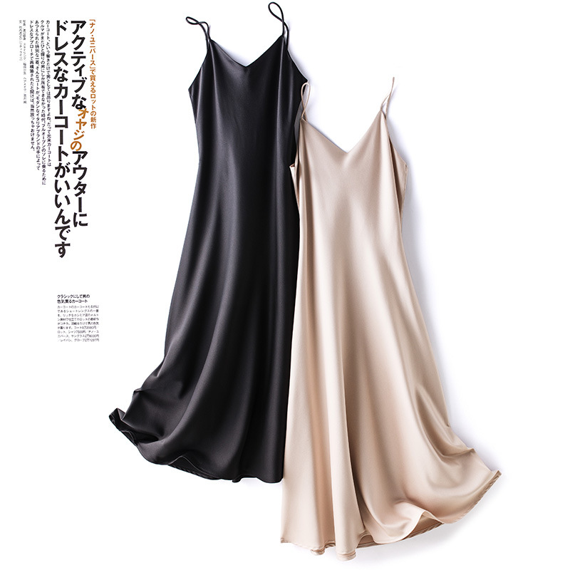 New Triacetate Silkworm Silk Sling Dress Women's Summer French Style Fashionable Silk Satin Long Dress