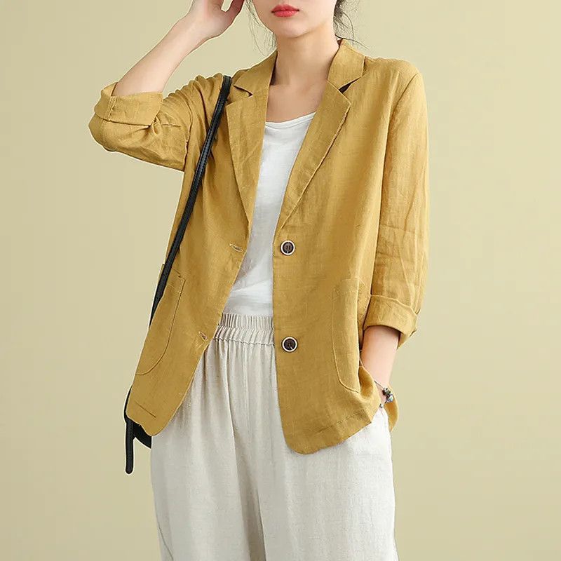Picture of Cotton and Linen Outwear Small Suit 2025 Spring and Summer Loose Artistic Long-Sleeved Casual Elegant Sun Protection Clothing for Women