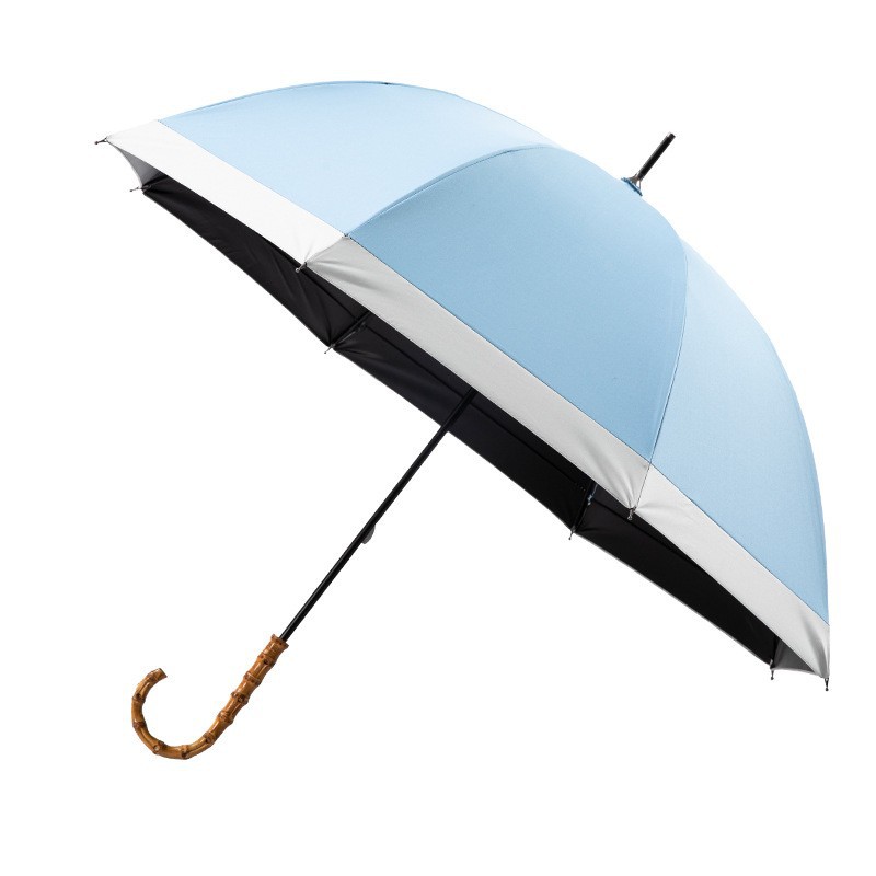 Picture of Large Lace Vinyl Sun Protection Umbrella Anti-Uv Parasol Bamboo Curved Handle Straight Umbrella Manual Sunny Umbrella Wholesale
