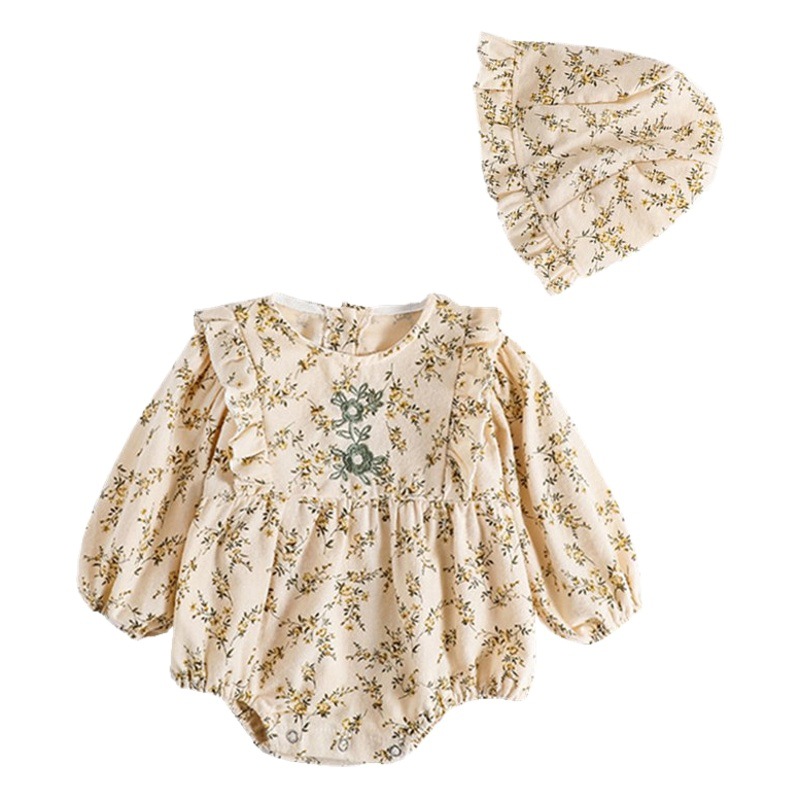 Baby clothes spring and autumn jumpsuit Western style baby girl super cute retro style floral bag fart coat spring thin fashionable
