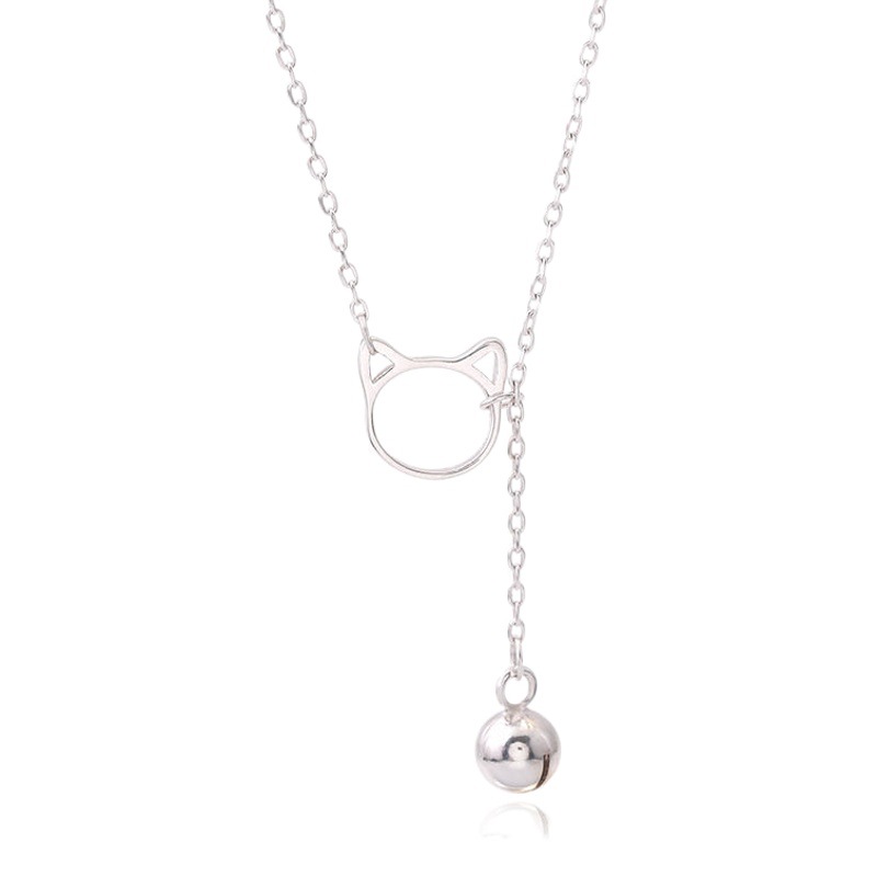 Cat Bell Necklace Women's Silver Korean Style Simple Personality Mori Style Fresh Style Korean Style Short Collarbone Chain Girl's Heart