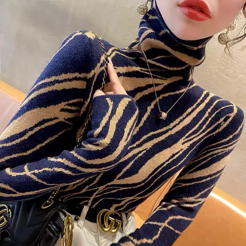 Retro Turtleneck Long-Sleeved Knitwear Bottoming Shirt Top Autumn and Winter New Style Fashionable Slim Knitwear for Women