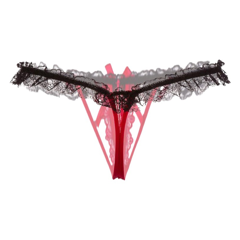 Long Night Hollow Out Sexy Women's Underwear Pearl Open Crotch Temptation Lace Thong Transparent Elastic T-Pants