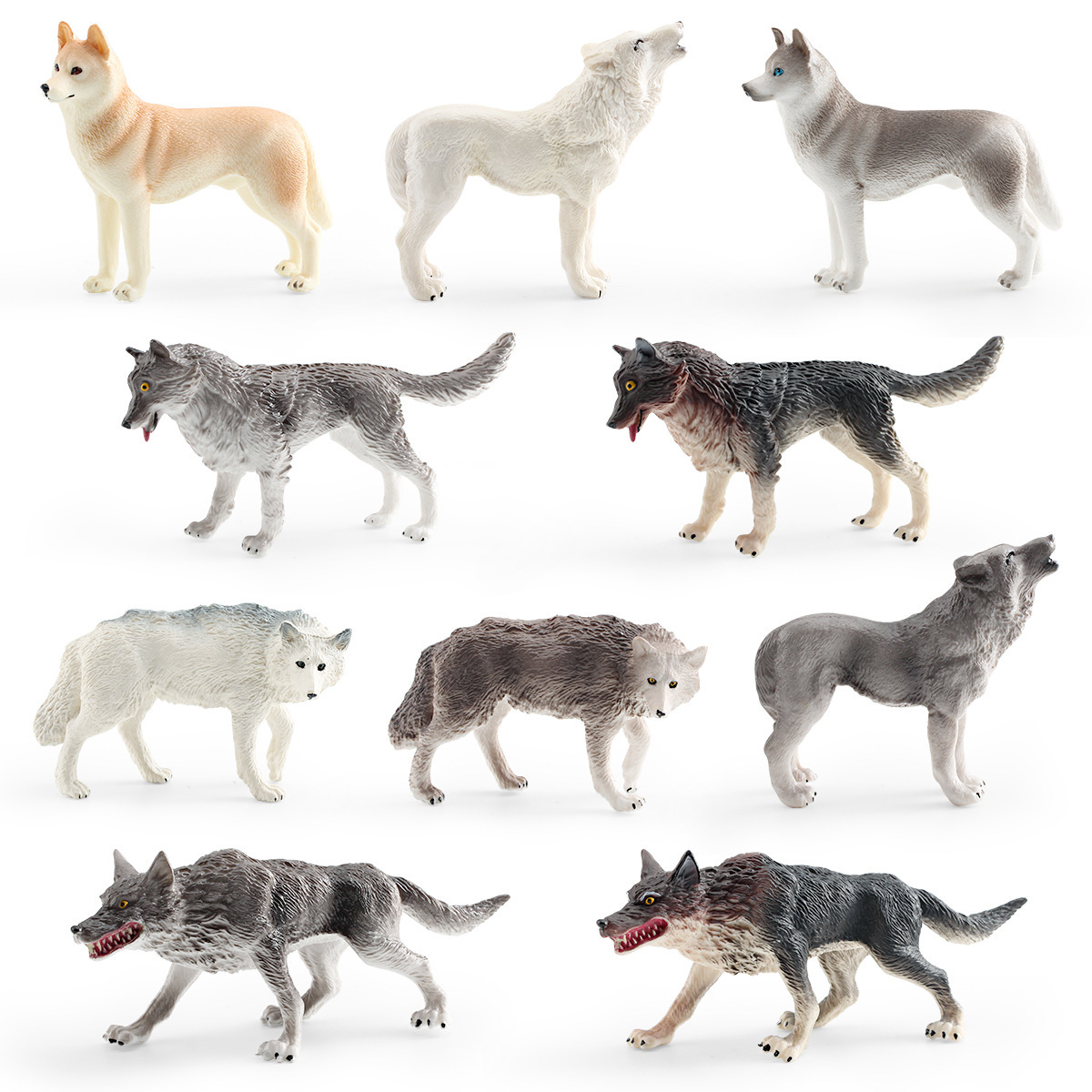 Cross-border children's cognitive simulation wild animal gray wolf White Wolf Black Wolf Brown Wolf Husky model decoration toy
