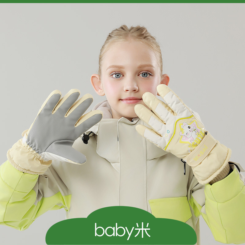 Picture of Children's ski gloves, knitted warm wrist pads, full touchscreen printed waterproof thickened gloves, children's ski gloves