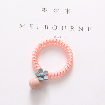 Picture of South Korea Phone Line Cute Hair Ring Base Flower Hair Rope Leather Cover Candy Color Hair Accessories Hair Rope Hair Accessories
