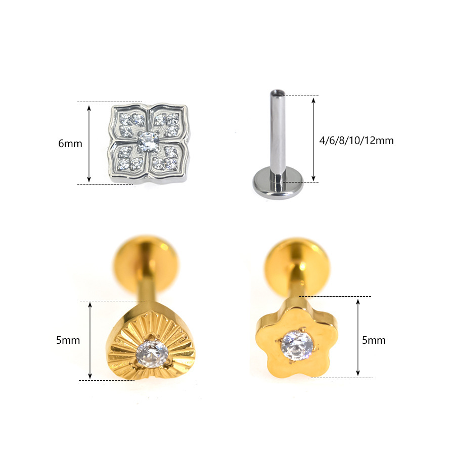 Picture of F136 Titanium Alloy Hollow Love Flower Batch Flower Peach Heart Lip Nail Ear Bone Nail Tragus Small Ear Bone Nail 0.9 Teeth