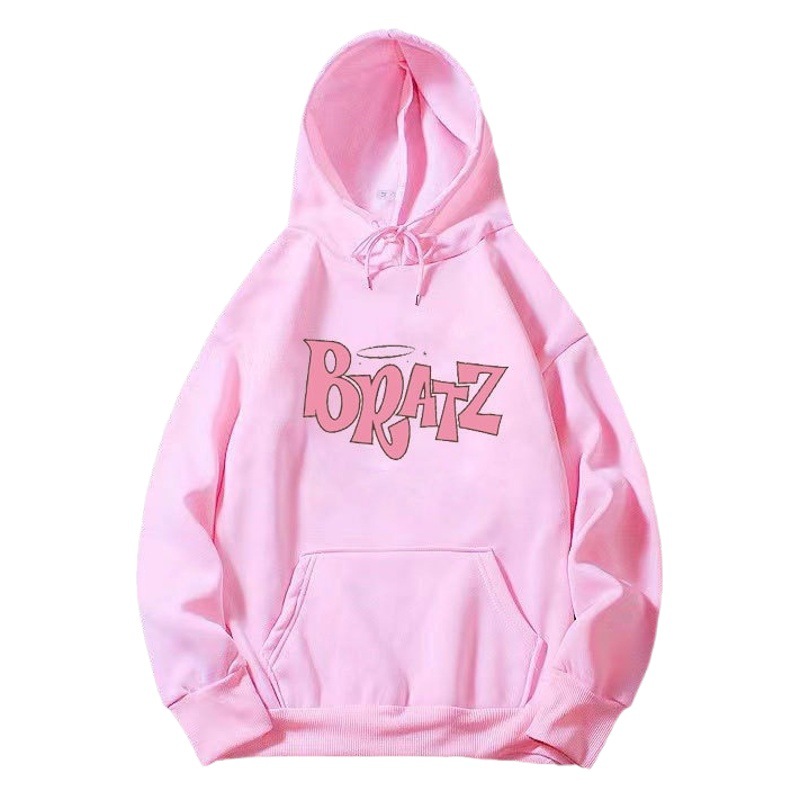 Cross-Border Bratz Letter Print Hoodie Autumn and Winter Sweatshirt for Men and Women Casual Versatile Velvet Hooded Sweatshirt Long Sleeves