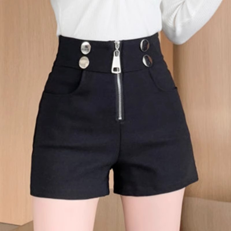 Autumn and Winter Black Straight Shorts Women's 2023 New Design Niche High Waist Zipper Casual All-match Outer Wear Hot Pants