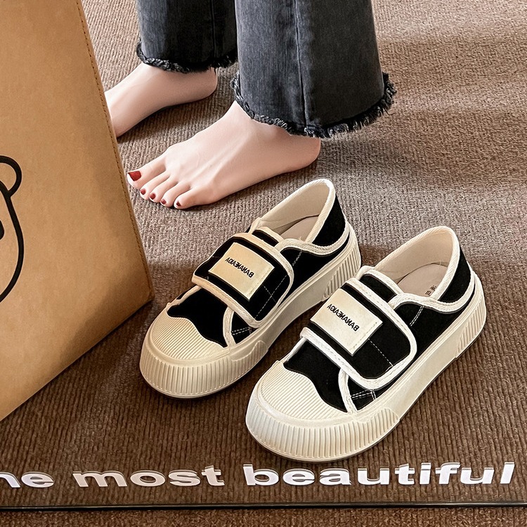 Academy-style Velcro Canvas Shoes Women's Shoes New Spring/Autumn/Summer Thick-soled Two-leged Cloth Shoes One-leged Den Shoes