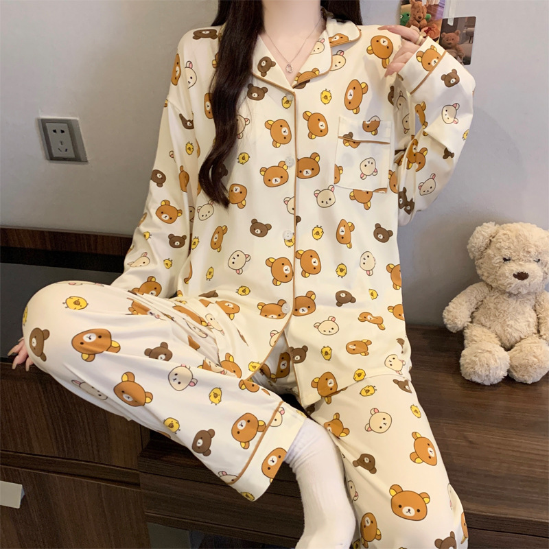 Picture of New Ins Pajamas for Women Simple Stripesd Internet Celebrity Long-Sleeved Cardigan Girl Korean Version Thin Home Wear Set Wholesale