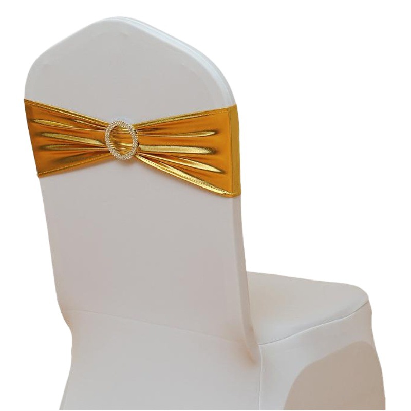Picture of Casual Hotel Banquet Celebration Wedding Universal Elastic Chair Cover Hot Stamping Straps Decorative Bow Chair Back Flower