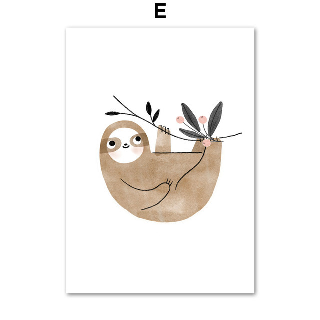 Picture of Amazon Nordic Poster Cartoon Bear Elephant Giraffe Sloth Sun Rainbow Mural Children's Room Decoration Poster