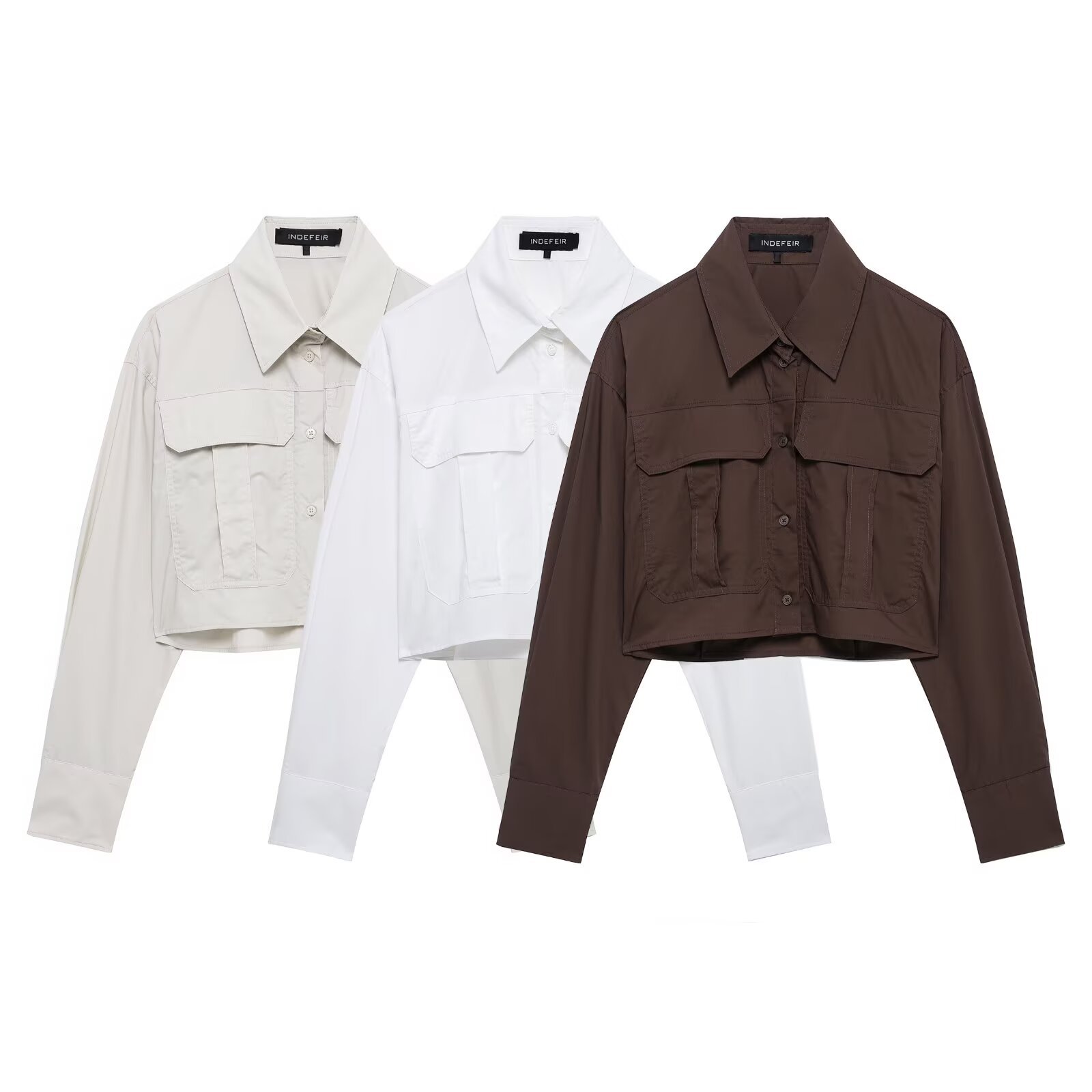 ZA cross-border women's clothing wholesale European and American style new lapel single-breasted short poplin long sleeve shirt 4764013