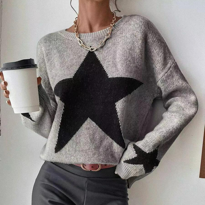 Picture of 2025 Autumn/Winter New Cross-Border Women's Pullover Sweater Round Neck Ribbed Elegant and Unique Knitted Sweater Jacket for Women