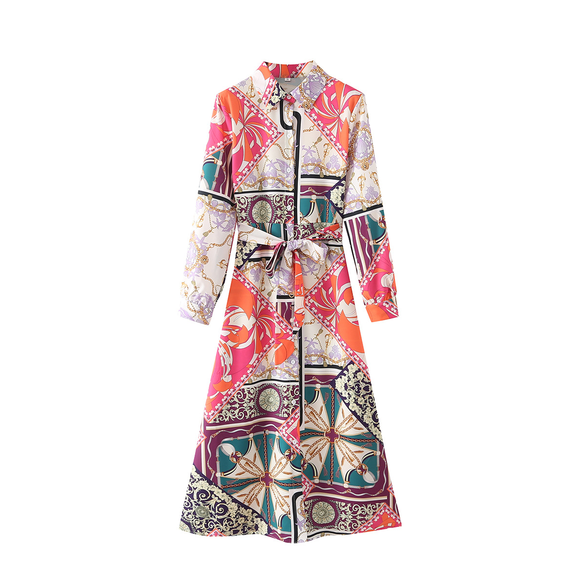2025 Export Cross-Border European and American Clothing Long-Sleeved Shirt Style Long Pattern Dress 22224