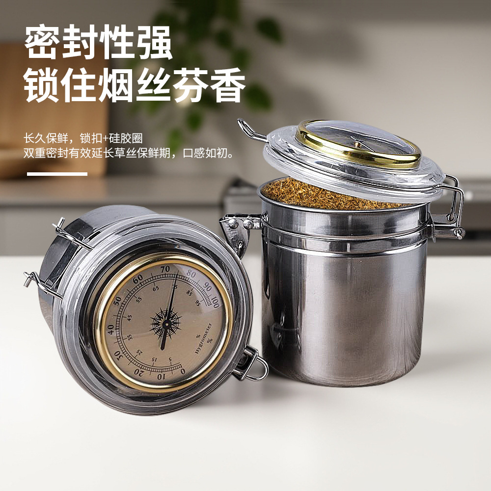 Picture of Muxiang Tobacco Moisturizer Cross-border Hot Sale with Hygrometer Moisturizer Tobacco Pipe Tobacco Jar Stainless Steel Sealed Jar