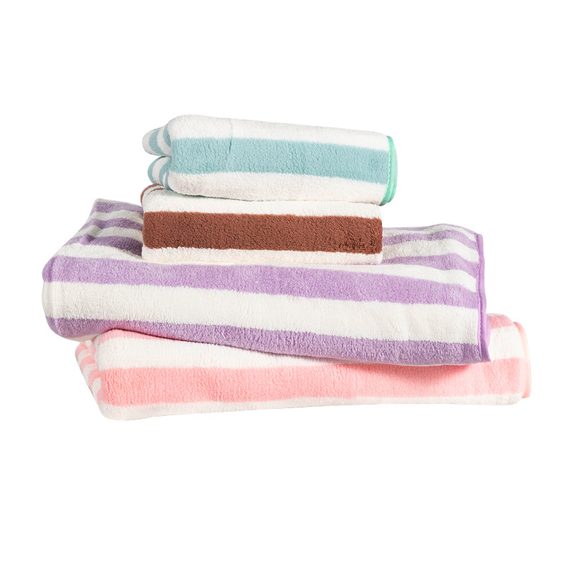 Picture of Towel coral fleece thickened double-sided fleece face towel absorbent edging non-cotton striped dry hair towel wholesale