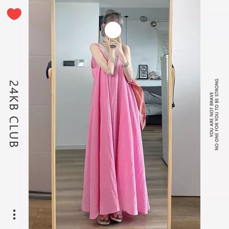 Pink Super Fairy Suspender Skirt for Women Summer 2025 New French Style This Year's Popular Sweet Holiday Style Dress Long Skirt