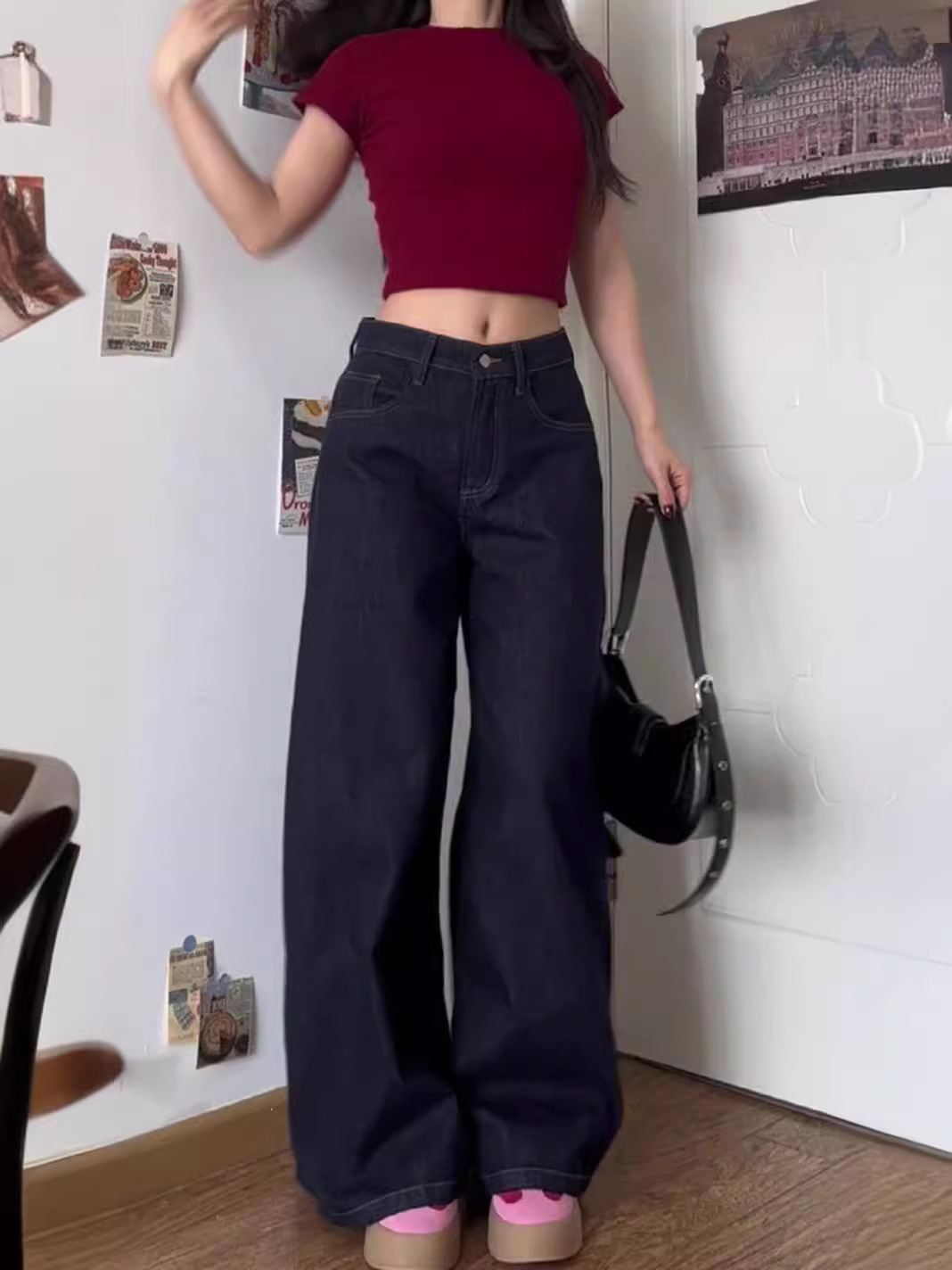 2025 American High Street Washed Denim Wide Leg Pants for Women Spring and Autum High Waist Slim Loose Straight Pants Floor Mopping Pants