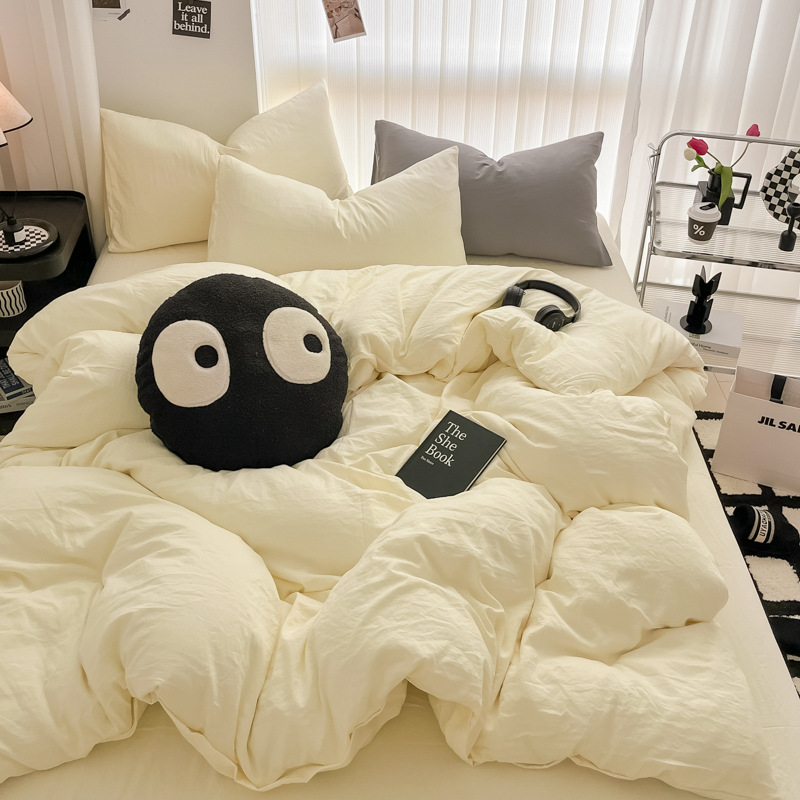 Picture of Four-piece bed set A can sleep naked wash cotton quilt cover solid color bed sheets student dormitory three-piece bed hat wholesale 4