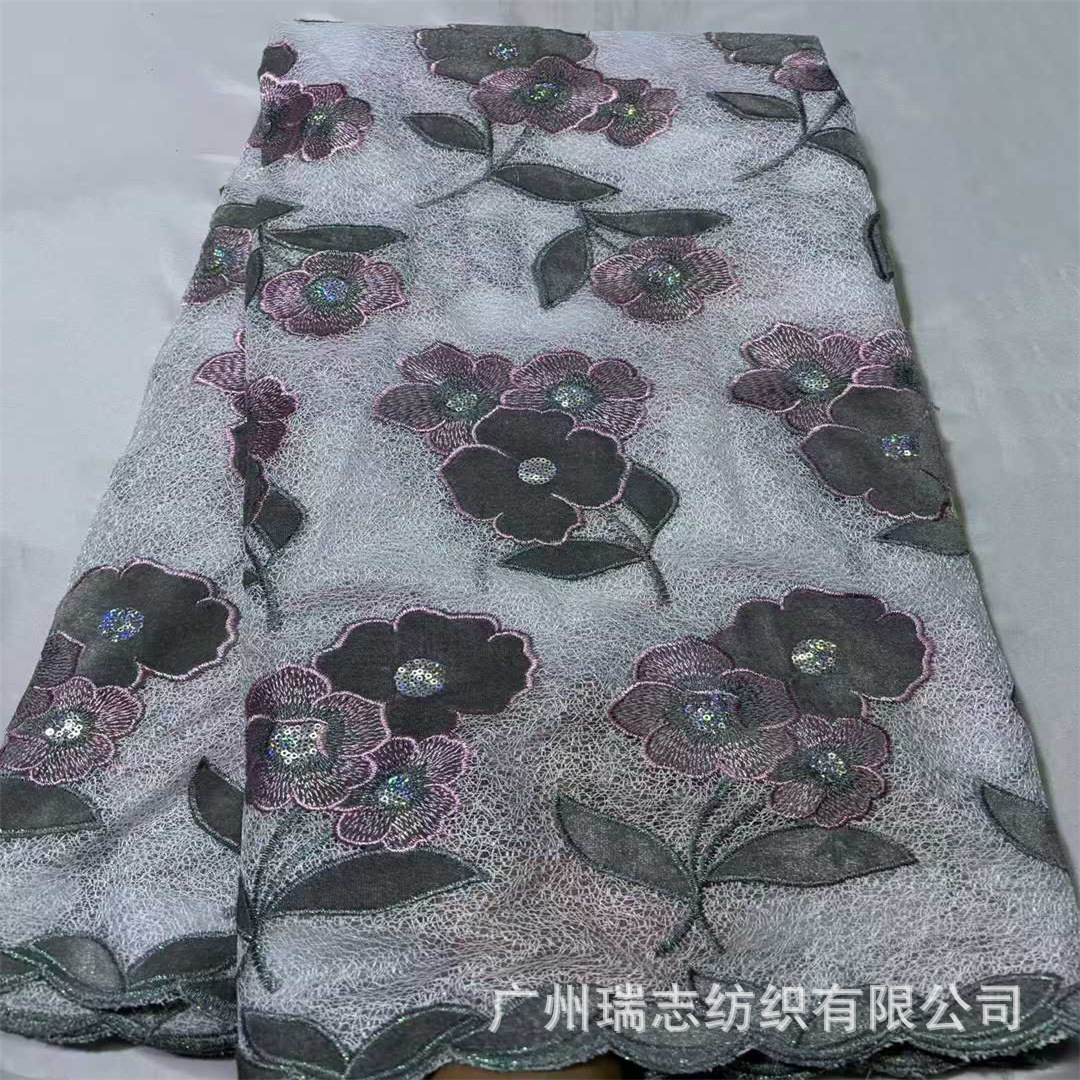 African Flocking Random Flower Embroider Party Dress Ethnic Costume Lace Fabric Embroidered Lace
