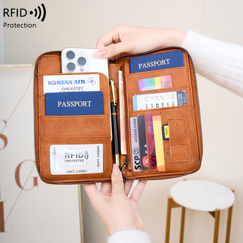 Picture of Cross-border New RFID Anti-magnetic Wallet Zipper Passport Bag Certificate Bag Air Ticket Storage Bag Multifunctional Passport Wallet