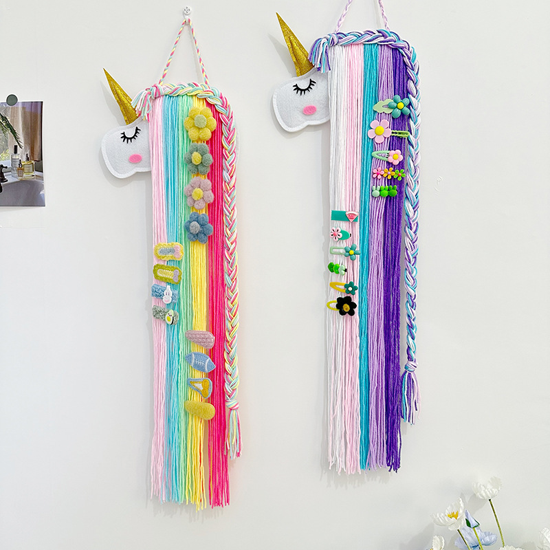 Picture of Ins Unicorn Children's Hairpin Hair Accessories Storage with Finishing Rack Wall Hanging Felt Animal Head Children's Room Hanging Ornaments
