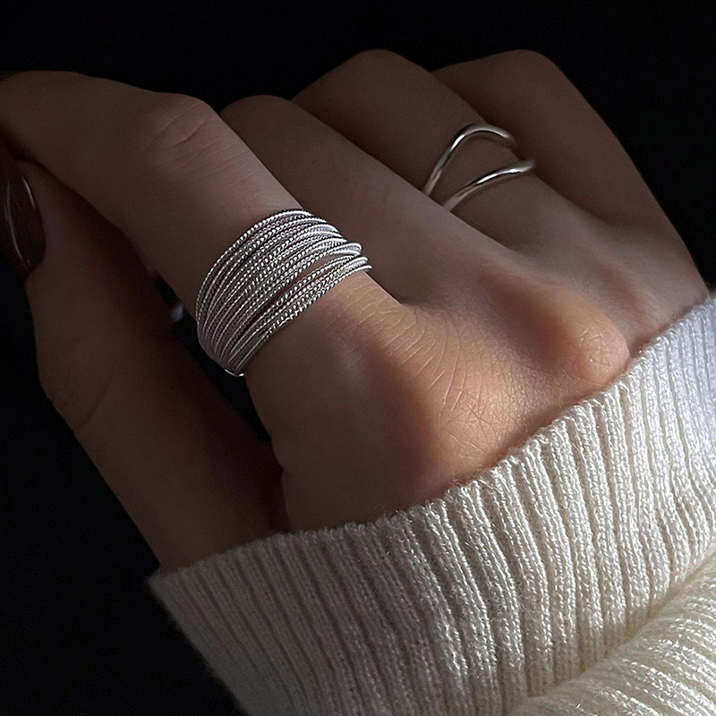 Multi-layer line winding ring women's minimalist cold style stylish S925 silver plated split ring ins index finger