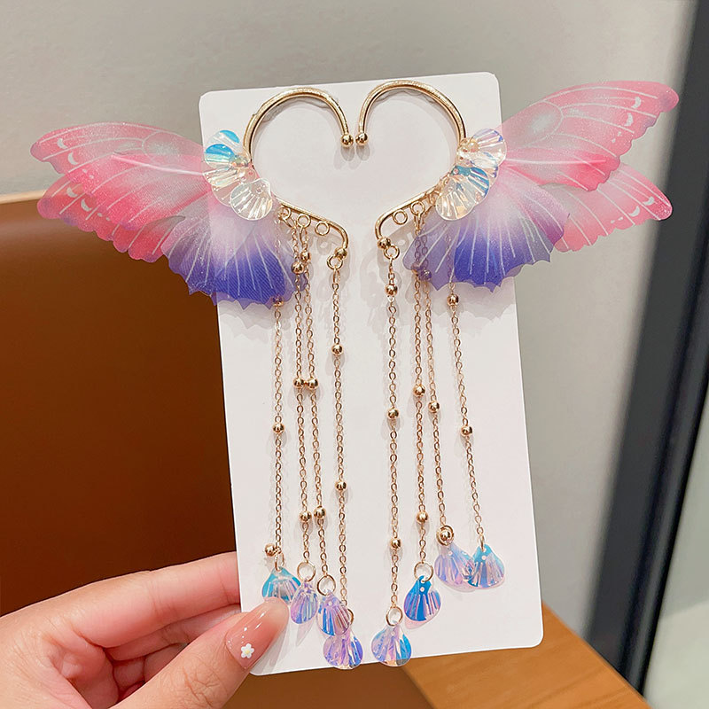 Picture of Children's Mermaid Tassel Earrings Girls Super Fairy Butterfly Shell Earrings Little Girl Princess Elf Earrings Accessories