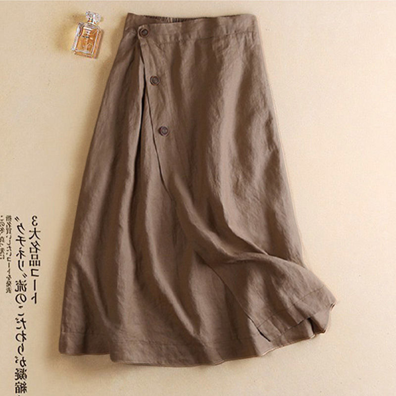 2022 Artistic Retro Style Linen Skirt Women's High Waist Half Umbrella Skirt Autumn