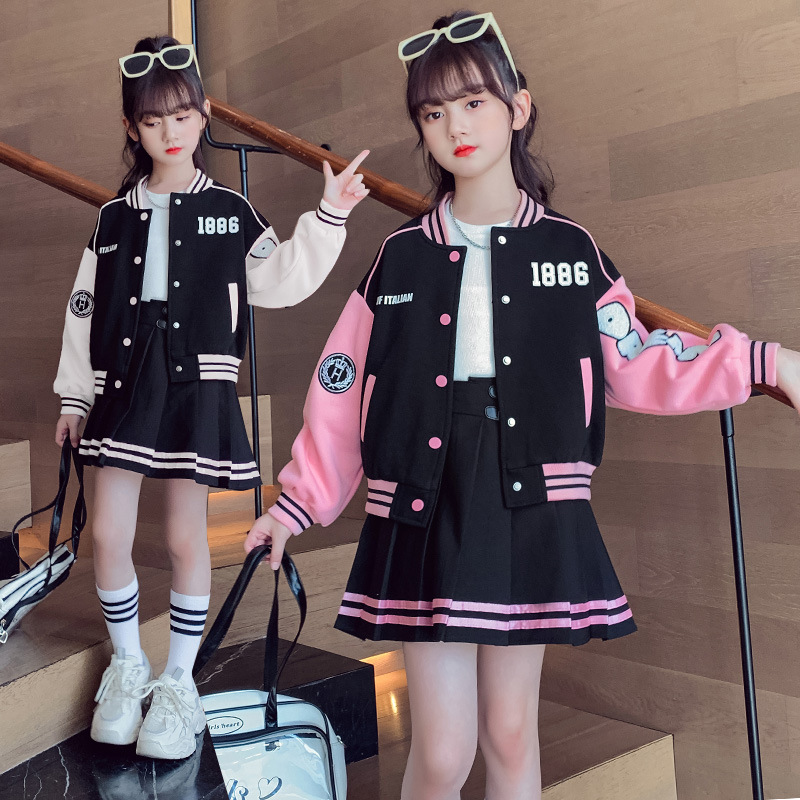 Baseball uniform girls suit Han fan tide clothing spring and autumn 2025 new cuhk children's college style JK net red pleated skirt