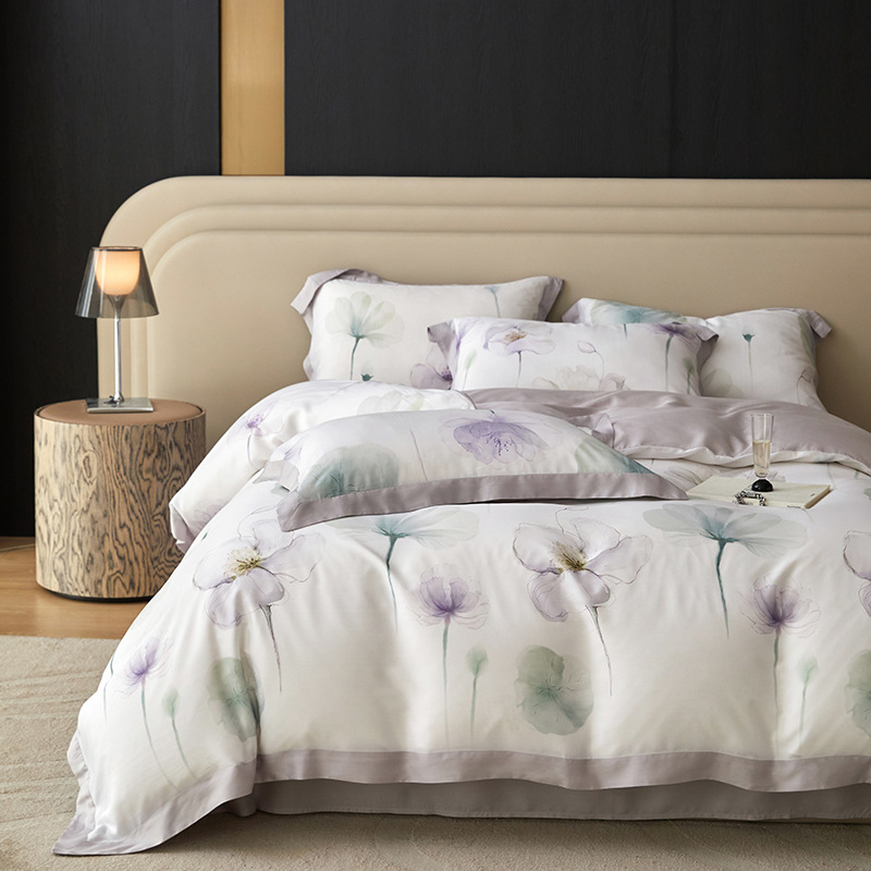 Picture of Summer Class A Maternal and Infant Grade Lyocell Tens Four-Piece Light Luxury Ice Silk Naked Sleeping Cool Quilt Cover Bed Sheet 1.8 Bedding