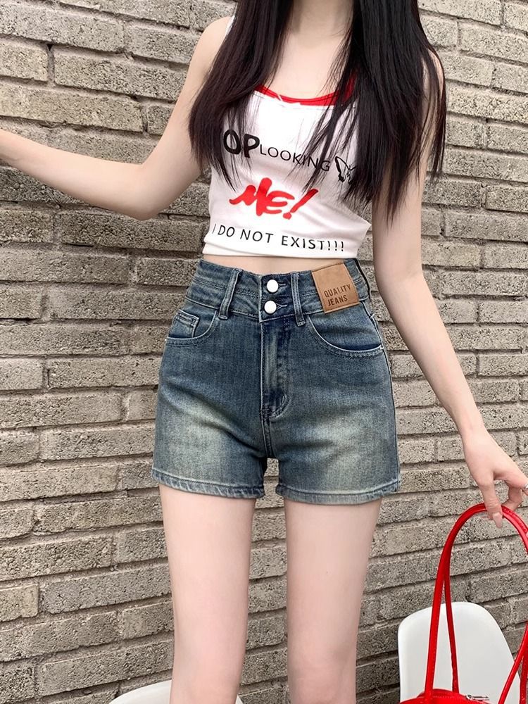 Denim Shorts Women 2024 New Summer High Waist Small Slim A Word Retro All-match Wide Leg Hot Pants