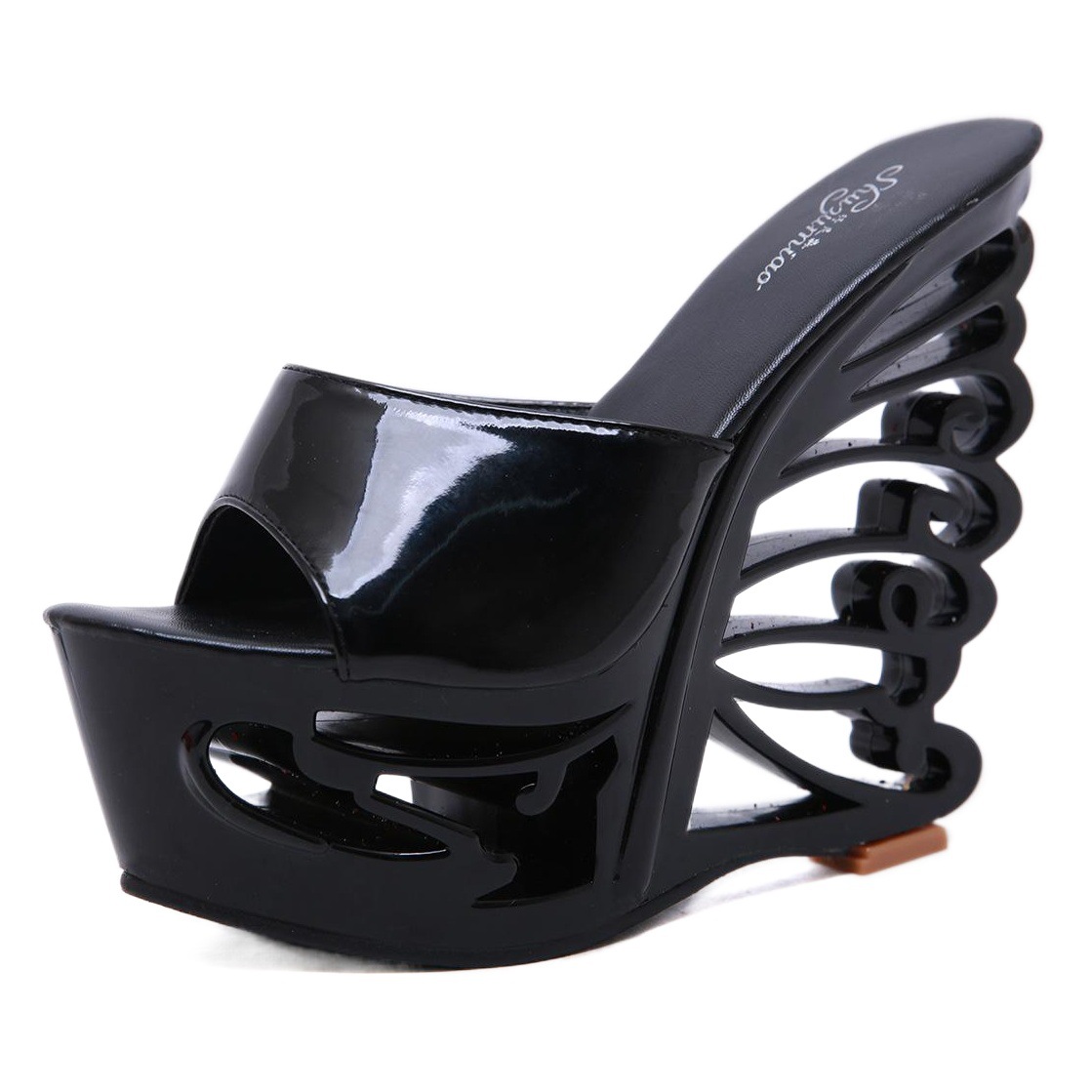 New 2019 Summer Fashion Slippers Wristband Metal Decoration Waterproof Platform Shaped Heel Super High Heel Korean Style All-match