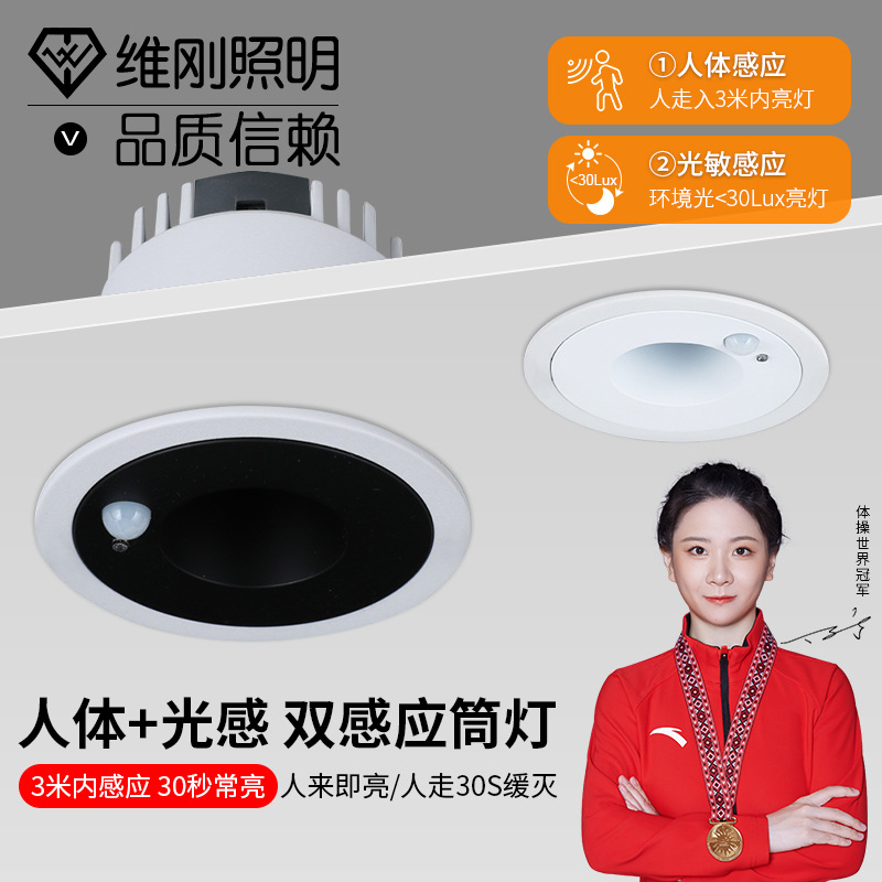 Induction Downlight Full-Spectrum Eye-Protection Downlight Embedded Smart Living Room Deep Cup Anti-Glare Corridor Light Without Main Light Fixture